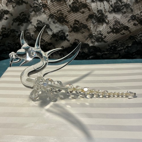 Vintage Hand-Blown Glass Dragon w/Crystal Feet & Tail - Medium Size - Fast Ship