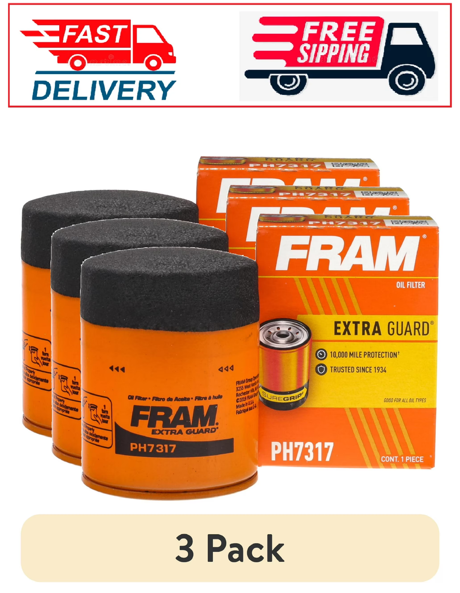 3 pack) FRAM Extra Guard Oil Filter, PH7317, 10K Miles,Replacement