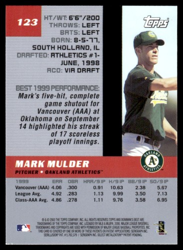 2000 Bowman's Best Mark Mulder Oakland Athletics #123 - Picture 2 of 2