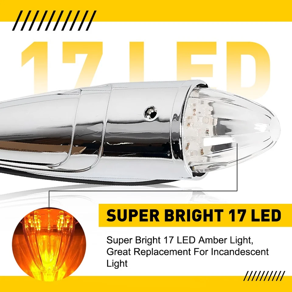 5x 17 LED Amber Torpedo Cab Marker Roof Running Top Light For Kenworth Peterbilt - Image 4 of 4