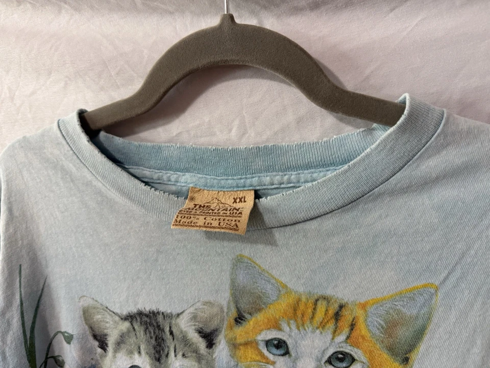 Camiseta manga corta cuello redondo algodón estampado gráfico gato azul montaña 2XL - Imagen 4 de 4