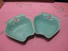 2 Vintage Hoenig of California Turquoise Pottery Apple Dishes Small Bowls