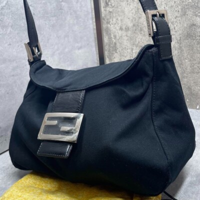 バッグ Fendi Black Jersey Mamma Baguette Bag FENDI Black Jersey Mamma Baguette Shoulder Bag Used Ship From