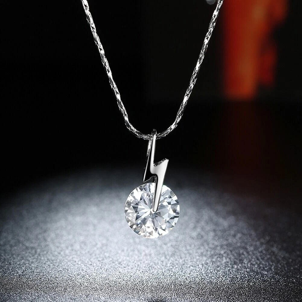 New 18k Platinum Plated Lightning Crystal Charm Pendant Necklace