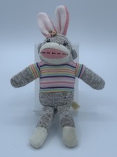 Sock Monkey Plush Stuffed Dan Dee 11" With Bunny Ears Pastel Striped Shirt