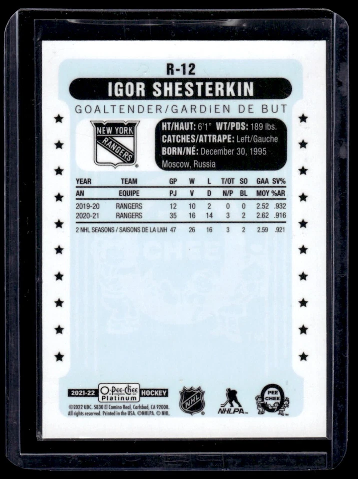 2021-22 O-Pee-Chee Platinum Retro Igor Shesterkin #R-12 New York Rangers - Image 2 of 2
