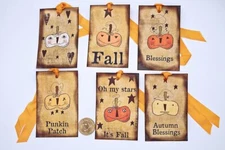 6~Primitive~Fall~Autumn~Pumpkin Patch~Linen Cardstock~Gift~Hang~Tags