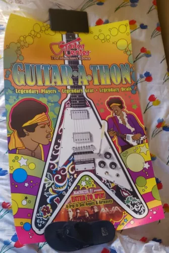 RARE Guitar Center Psychedelic Gibson Jimi Hendrix  Flying V guitar POSTER NOS 