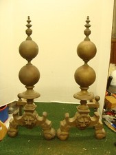 Antique Large Andirons Chenet Fireplace Mantel Lion Figure 22.5