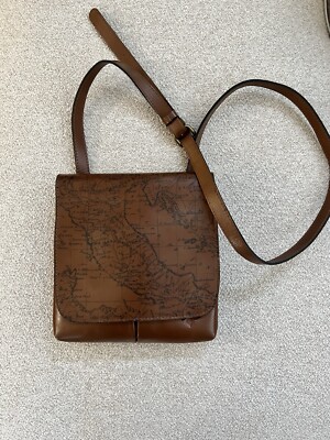Patricia Nash Paris Satchel Crossbody Bag Riot Rust Leather Italian Map Italy