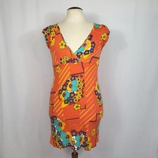 Vintage Women's Orange Floral Flowers Dress Fits like UK 10 Summer Spring Beach