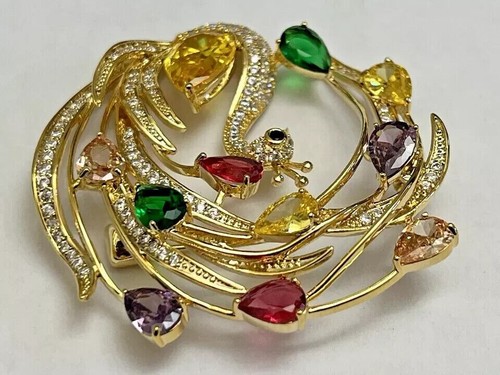 "Spilla ""Cigno"" Spilla Oro Giallo 14K Placcata Oro Giallo 3Ct Taglio Pera Laboratorio Creata Citrino Giallo" - Foto 6 di 9