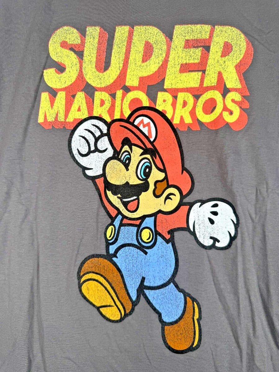 Size L Nintendo Super Mario Bros Retro Logo Graphic T-Shirt Grey