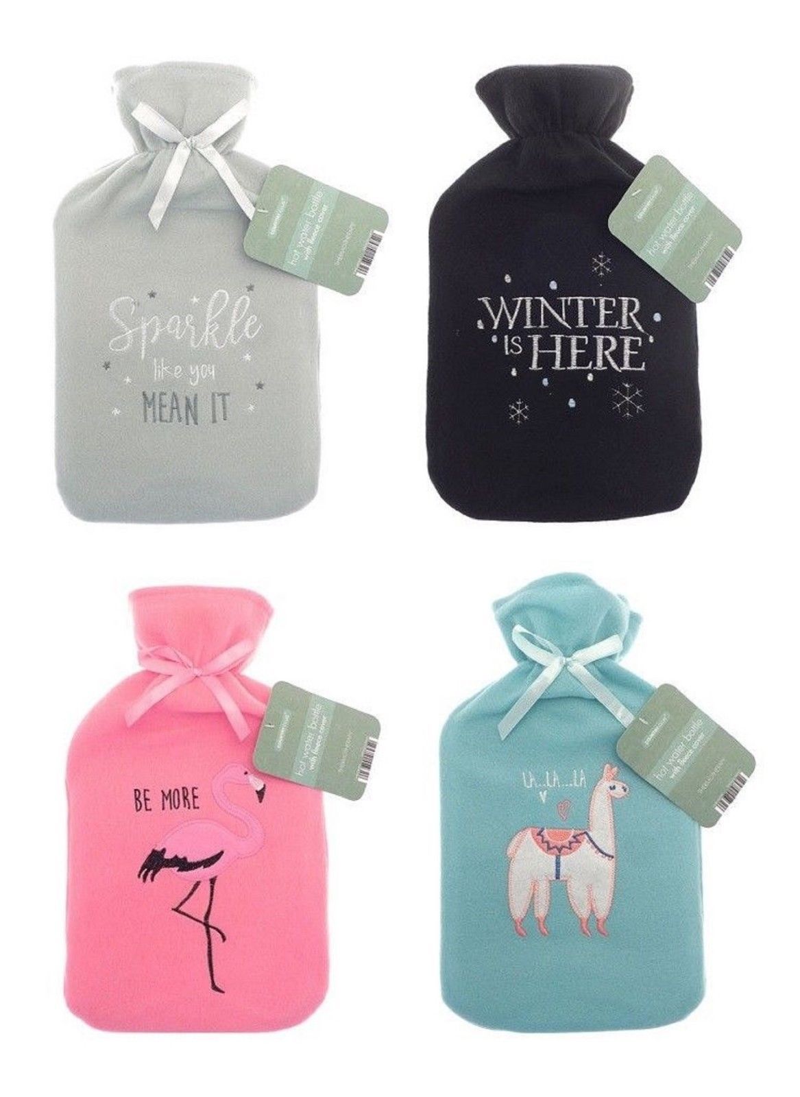 2Ltr Hot Water Bottle With Cosy Fleece Applique Cover Compact Assorted Colours