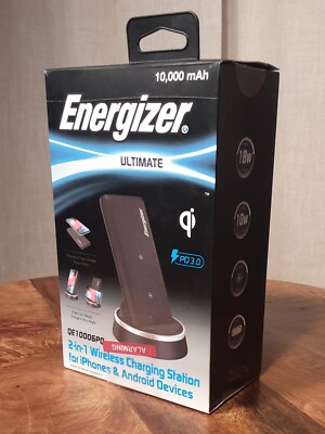 NIB Energizer QE10006PQ 10,000mAh 2 IN 1 Wireless Charging Station
