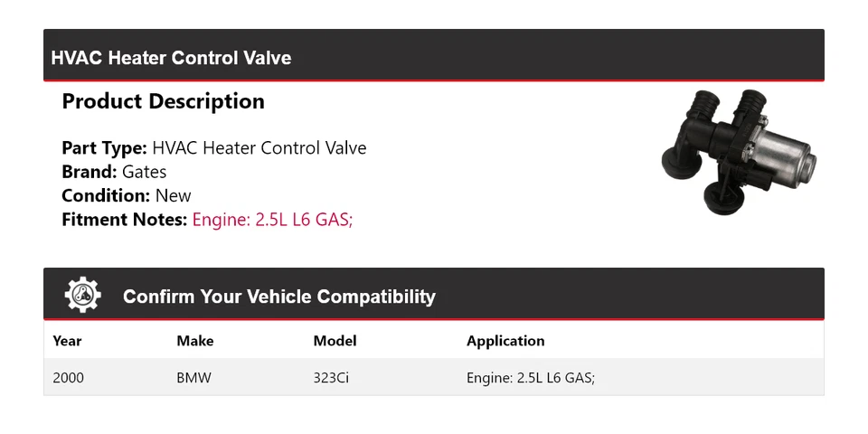 For 2000 BMW 323Ci 2.5L L6 GAS HVAC Heater Control Valve Gates - Image 2 of 4