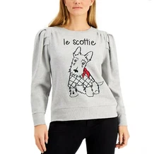 Charter Club Womens Petite PXL Gray Scottie Dog Graphic Puff Sweatshirt NWT AF28