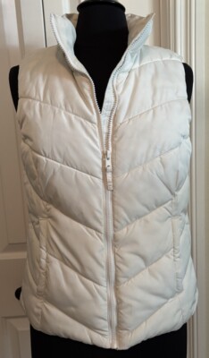 Cole Haan Winter White Full Zip Polyester Puffer Vest Size S Pockets
