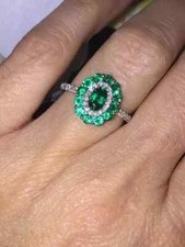 Vintage Art Deco Lab Created Emerald 14K White Gold FN Engagement Wedding Ring