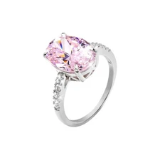 10CTTW Pink Oval Solitaire Lab Created Diamond Ring, Silver .925  SONA011