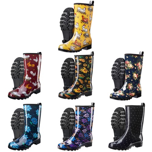 HISEA Women Mid Calf Rain Boot Waterproof Non-Slip Rubber Mud Garden FarmWellies