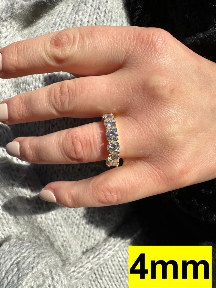 Alianza de eternidad de moissanita real anillo de boda prueba de diamantes oro de 14 k sobre plata 925 Foto 4 de 4