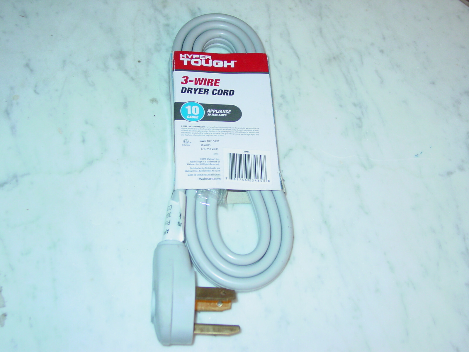 6 Ft Dryer Cord 30 AMP 3 Wire 3prong 125v/250v Hyper Tough Intertek