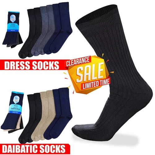 Mens Non Elastic Diabetic Socks Loose Soft Grip Top Adults Odor Free 6-8, 8-11