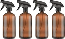 Amber Glass Refillable Spray Bottles with Labels, Caps and Funnel – 16 Oz 4 Pack