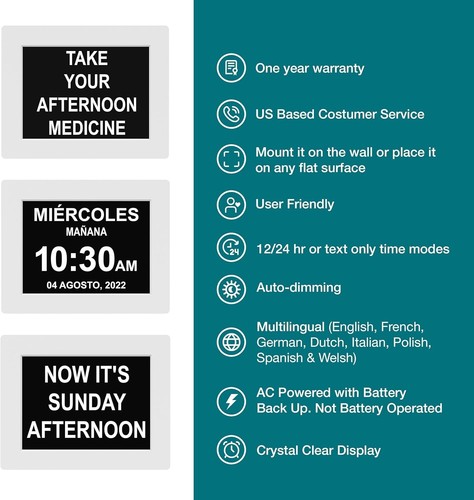 Contemporary 8-Inch Dementia Clock with Custom Alarms and Auto-Dimming Feature - Picture 7 of 9