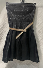 Forever 21 Black Mini Evening Dress Sequin Bodice Strapless Size Small Gold Belt