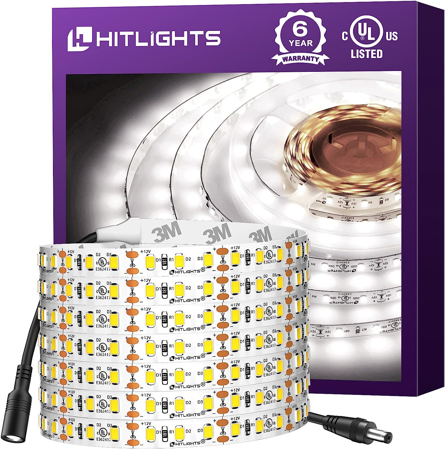 LED Strip Lights Cool White 5000K, 16.4Ft High Density 12V Tape Light, Ul-Listed-image