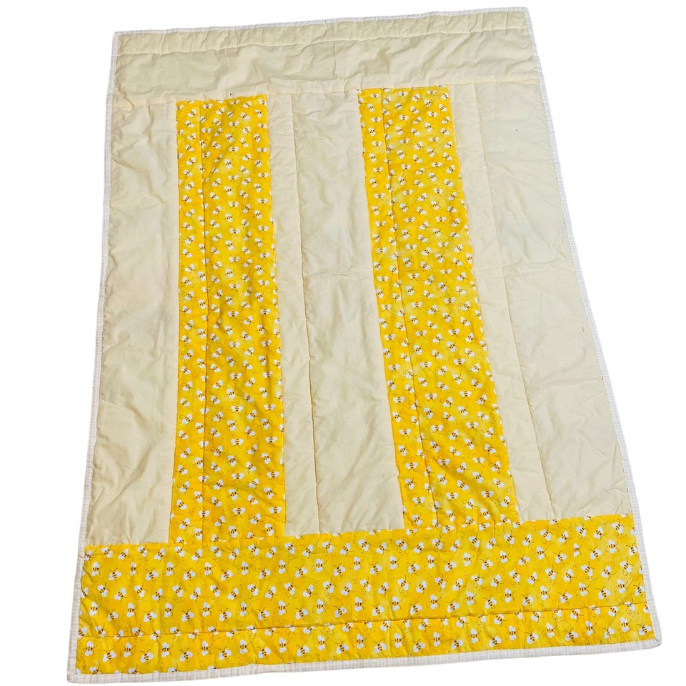 Manta de cuna acolchada para bebé con retazos hechos a mano 42x59 abejas amarilla guardería MUY BONITA Foto 3 de 4