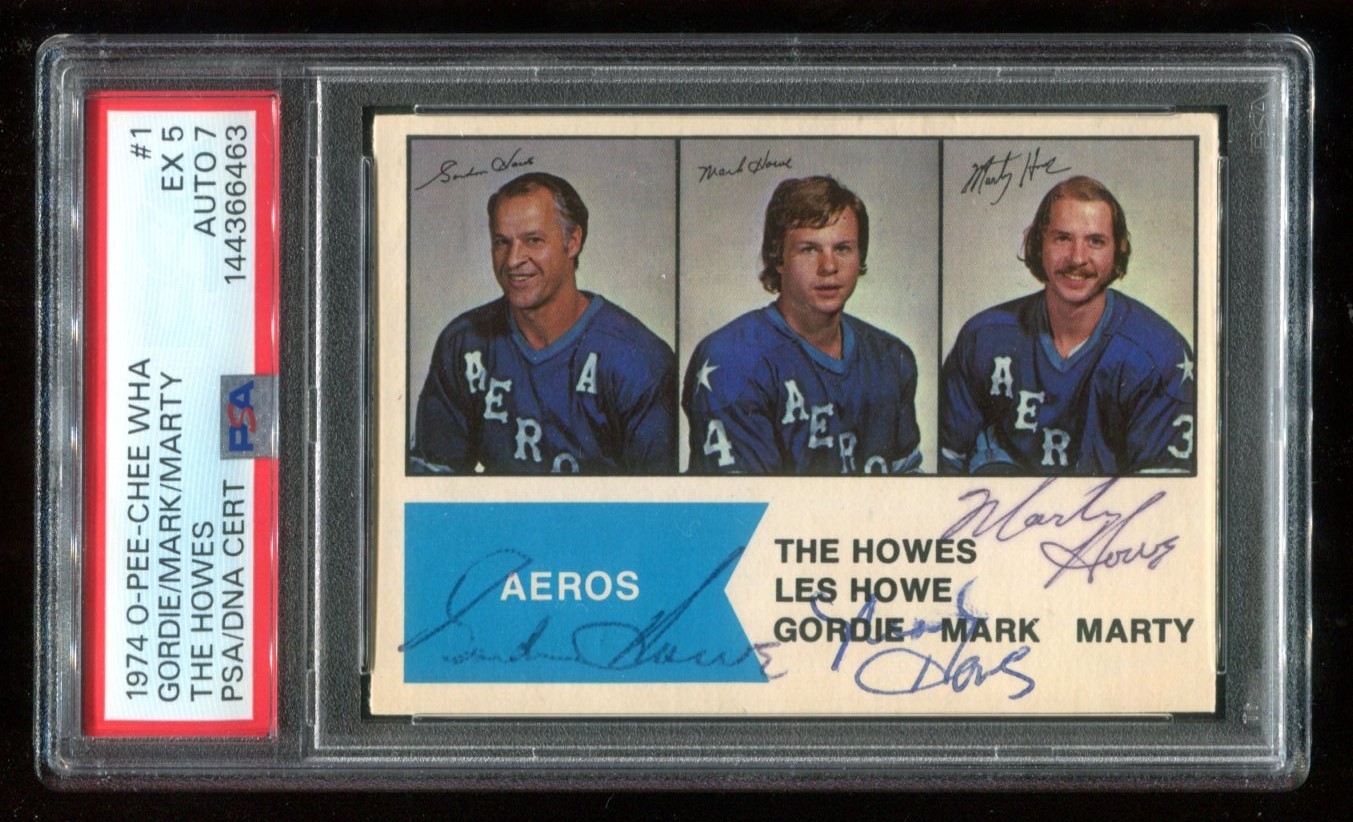 1974 OPC WHA #1 The Howes Gordie Howe Mark Marty Auto PSA DNA 7 Signed~(PL)