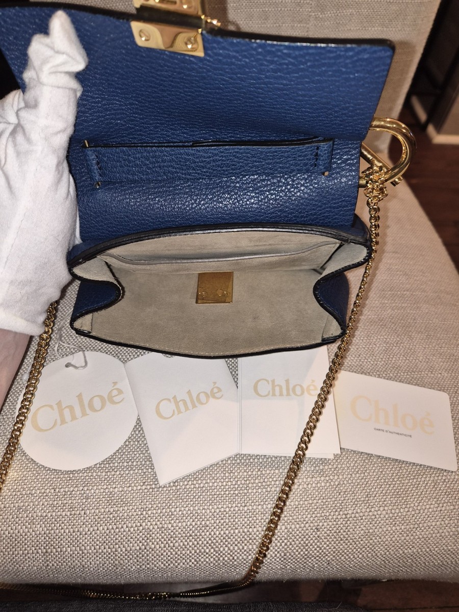 Chloé Drew Blue Shoulder/Crossbody Bag with Gold Chain Strap