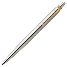 New Parker Jotter Ballpoint Gold Trim, Stainless Steel, Blue Ink, Made France