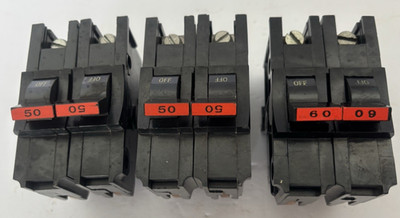 Lot of 3 FPE 60 Amp and 2-50 Amp 2 Pole Circuit Breakers
