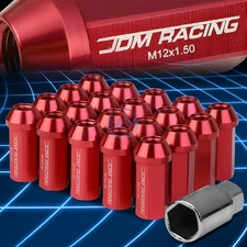 50mm Aluminum M12x1.5 6-Point 25mm OD Closed End Red 20 Lug Nuts Set+Adapter