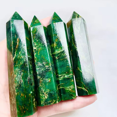 Green Emerald Tower Points , Genuine Obelisk Wand, Natural Gemstone Crystal