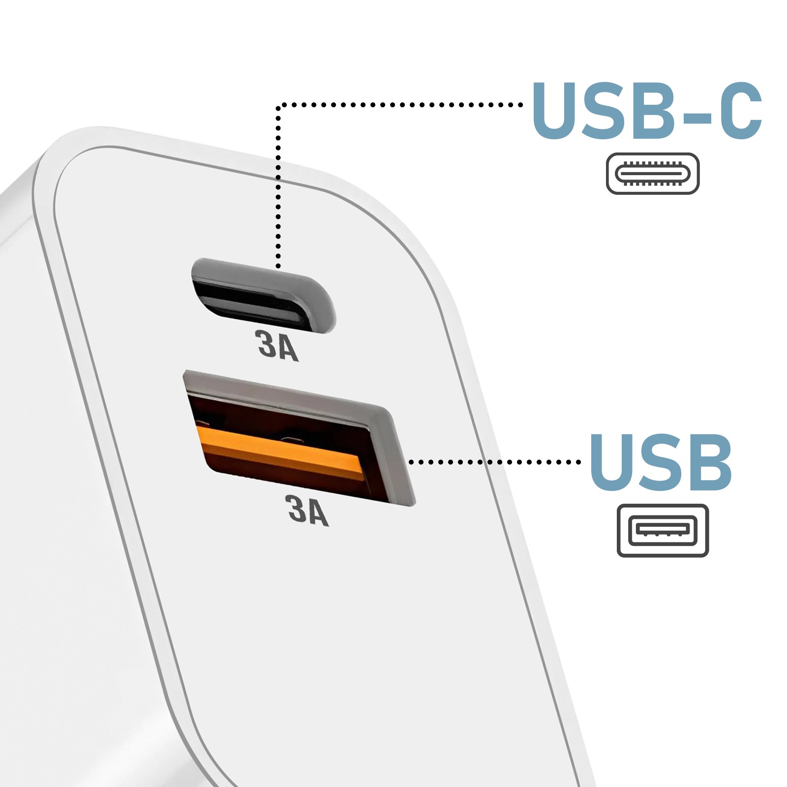 Chargeur rapide 15W Akashi double port USB et USB-C simultané