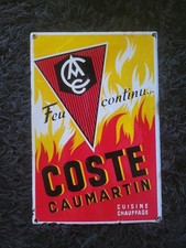 ANCIENNE PLAQUE ÉMAILLÉE FEU CONTINU 🔥 COSTE CAUMARTIN CUISINE CHAUFFAGE
