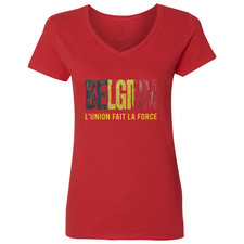 Belgium Lunion Fait La Force 2026 Soccer Fans Ladies' V-Neck Tshirt
