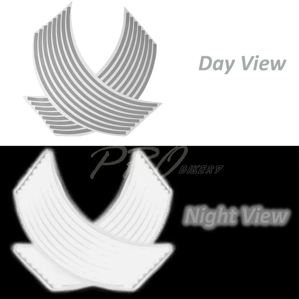 Cinta reflectante para llanta de 16-18 pulgadas/rueda delantera + trasera 4 lados rayas pegatina plateada Foto 2 de 4