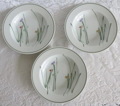 3 MIKASA SKETCH BOOK 9'' RIM SOUP/PASTA BOWLS FLOWER & STEMS BOB VAN ALLEN ARTIST