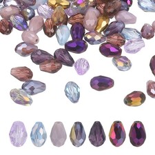 100 PCS 8x12mm Teardrop Crystal Glass Beads for Necklace Bracelet, Purple