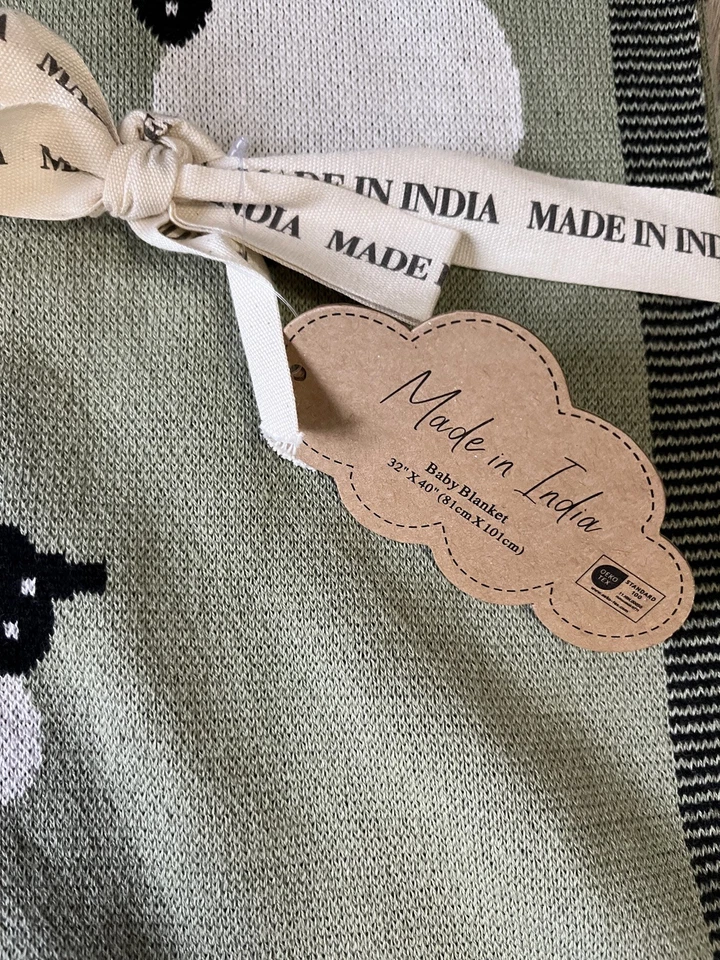 Nuevo HECHO EN LA INDIA Algodón Tejido Oveja Cordero Bebé Manta Oliva Tiro Foto 2 de 4
