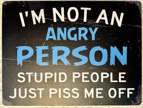 Tin Sign Large 12x16 Funny Angry Mad Stupid Dumb Man Cave Office Garage Shop #78