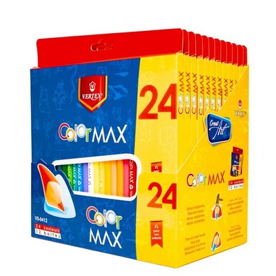 Vertex Color MAX 24 Colored Pencils Set - Bulk 12 Boxes x 24 Colors - Triangular