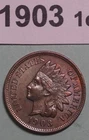 1903 INDIAN HEAD US COPPER ONE CENT COIN RATES: AU DIAMONDS ON RIBBON TONED