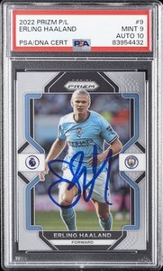 2022-23 PANINI PRIZM PREMIER LEAGUE #9 ERLING HAALAND PSA 9 AUTO 10